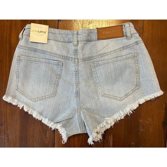 Jou Jou Premium Denim Women's Shorts Size 3/4 Light Wash, High Rise, Fringe Hem - Picture 3 of 9